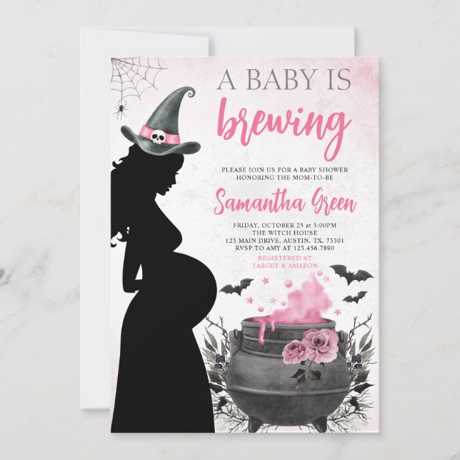 Invitation Un bébé brasse un Baby shower d'Halloween rose (Devant)