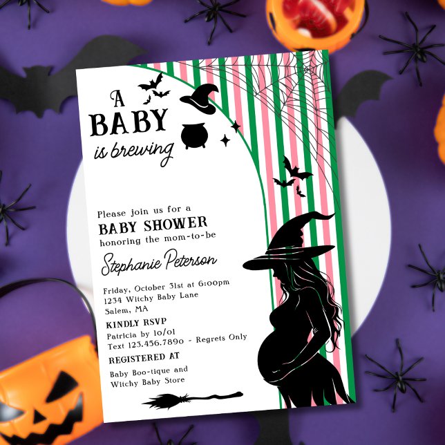 Invitation Un bébé brasse un Baby shower d'Halloween rose ver (Créateur téléchargé)
