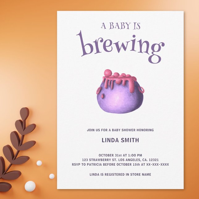 Invitation Un bébé brasse un Baby shower d'Halloween violet (Créateur téléchargé)