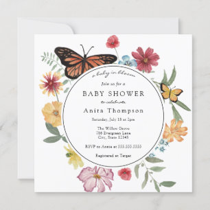 Invitation Un bébé dans le Fleur sauvage papillon en fleurs
