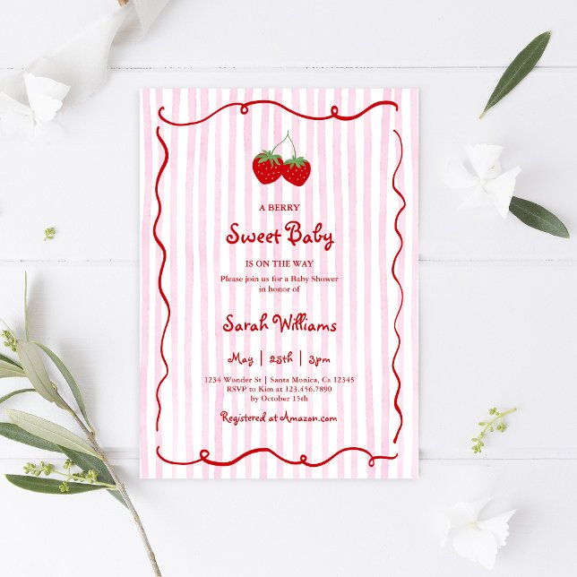 Invitation Un bébé doux Berry est sur le chemin Baby shower f (Créateur téléchargé)