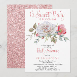 Invitation Un Bébé Doux Est En Pleine Fleur Rose Baby shower