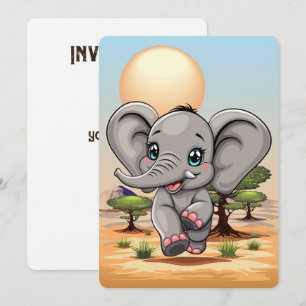 Invitation Un bébé éléphant qui sonne heureux dans la savane 