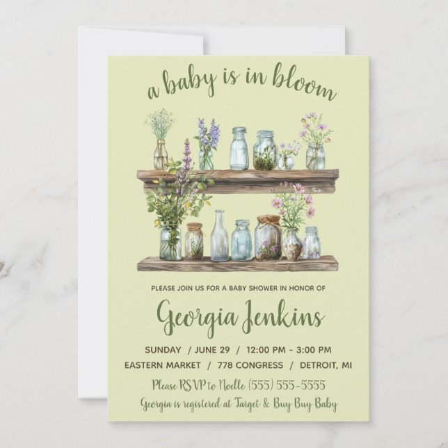 Invitation Un bébé est en fleur, Baby shower de fleurs de pri (Devant)