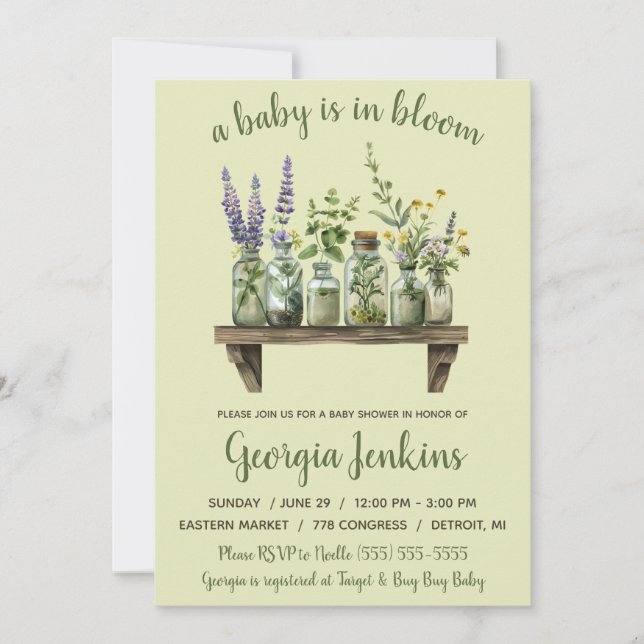 Invitation Un bébé est en fleur, Baby shower de fleurs de pri (Devant)