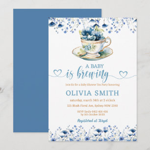 Invitation Un bébé est en train de brasser fleuri Tea Party B
