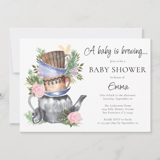 Invitation Un bébé est en train de brasser le Baby shower de  (Devant)