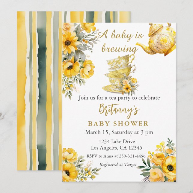 Invitation Un bébé est en train de brasser le Baby shower de  (Devant / Derrière)