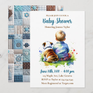 Invitation Un bébé garçon et son bouledogue anglais   Baby Sh