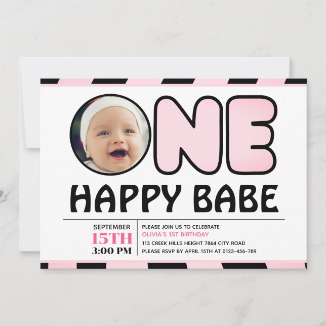 Invitation Un Bébé heureux Super Check Girl Photo Anniversair (Devant)