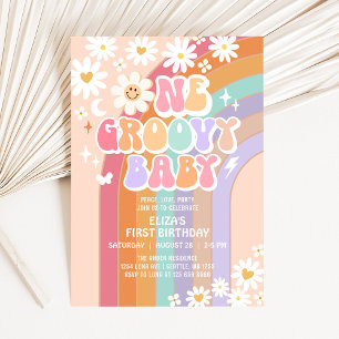 Invitation Un bébé hippie groovy rétro 1er anniversaire