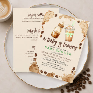 Invitation Un bébé prépare un café Baby Shower Tout en Un
