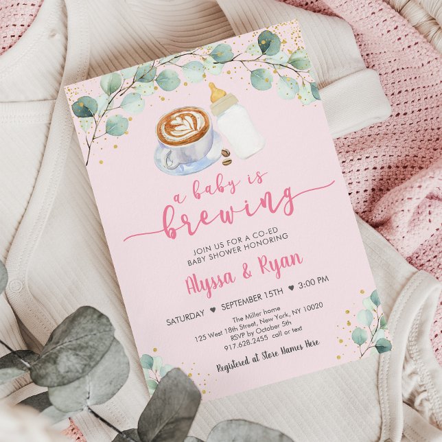 Invitation Un Bébé Rose Brasse Du Baby shower De Café (Créateur téléchargé)