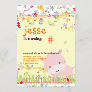 Invitation Un bébé rose hippo fête/photo personnalisée