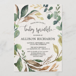 Invitation Un bébé rustique arrose une forêt neutre pour les 