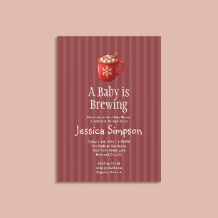 Invitation Un bébé se prépare Chocolat chaud hivernal Rouge D