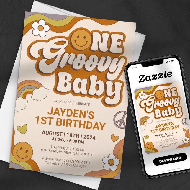 Invitation Un bébé Super Rétro les années 70 fête Anniversair (Créateur téléchargé)