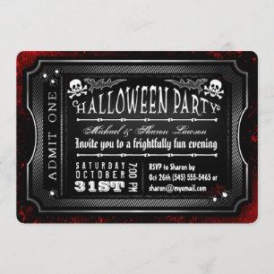 Invitation Un billet pour Halloween noir et blanc