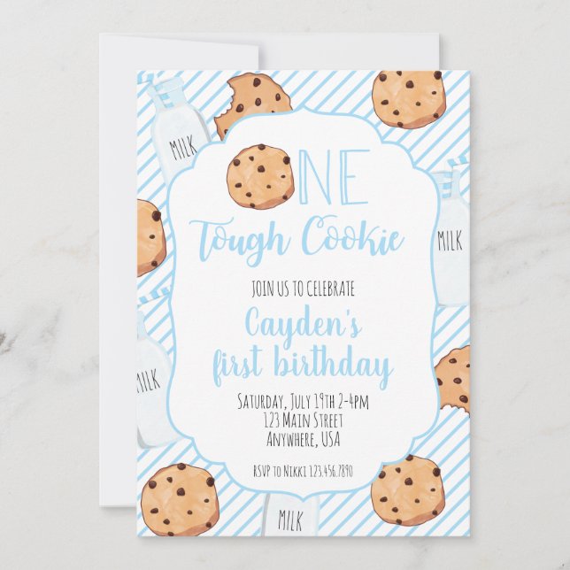 Invitation Un biscuit dur bleu premier anniversaire (Devant)