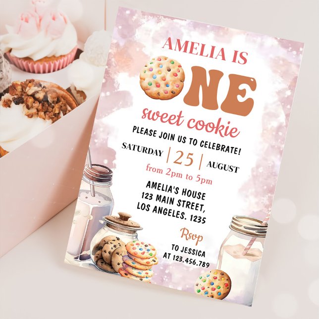 Invitation Un biscuit sucré Lait et biscuits Premier annivers (Créateur téléchargé)
