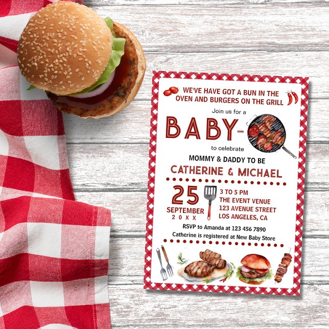 Invitation Un Bun Dans Le Baby shower Barbecue Bébé-Q Du Four (Créateur téléchargé)