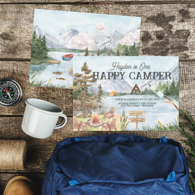 Invitation Un Camper heureux 1er Anniversaire Camping (Créateur téléchargé)