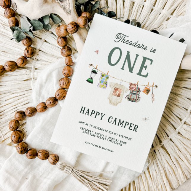 Invitation Un Camper heureux 1er Anniversaire Camping (Créateur téléchargé)