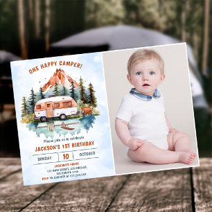 Invitation Un Camper Joyeux 1er Anniversaire Photo Camping