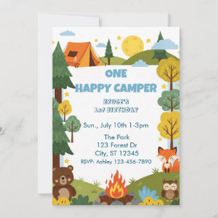 Invitation Un campeur heureux, animaux 1er anniversaire