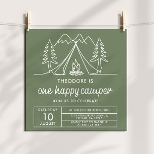 Invitation Un campeur heureux minimaliste gribouillis vert sa