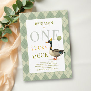 Invitation Un Canard Chanceux Argyle Garçon Prépayé 1er Anniv