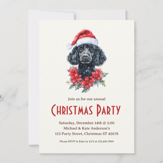 Invitation Un caniche dans un chapeau de Père Noël Chien noir (Devant)