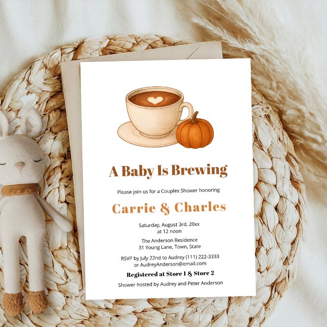 Invitation Un Citrouille de café automne baby shower de brass (Créateur téléchargé)