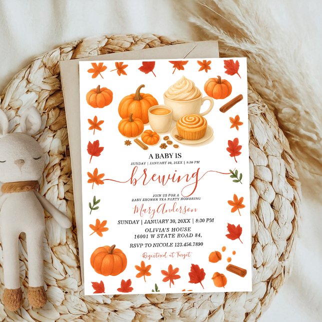 Invitation Un Citrouille de café automne baby shower de brass (Créateur téléchargé)