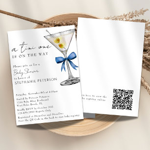 Invitation Un code QR simple Tini One Bleu Fête Prénatale Mar