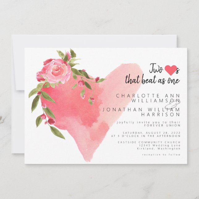 Invitation Un Coeur Rose Élégant En Une Photo Valentines Day (Devant)