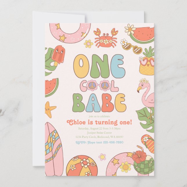 Invitation Un Cool Babe première fête d'anniversaire Invitati (Devant)