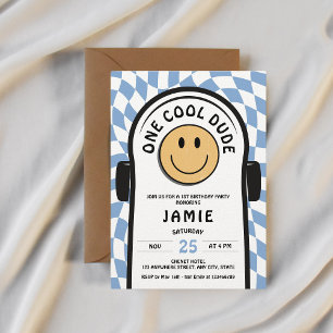 Invitation Un Cool Dude Retro Skateboard 1er anniversaire