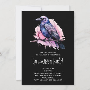 Invitation Un Corbeau noir sur une branche Illustration Hallo