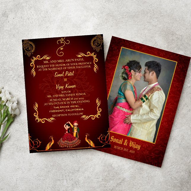 Invitation Un couple de Mariages indiens hindous photo Golden (Créateur téléchargé)