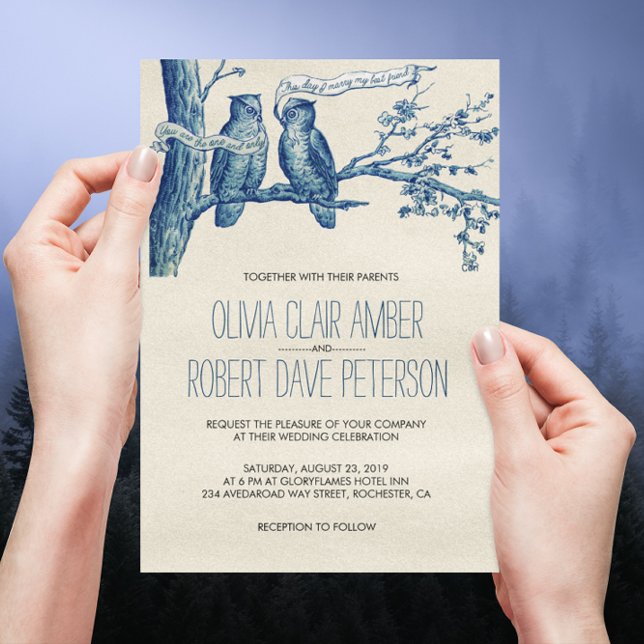 Invitation Un couple d'hibou vintage dans un mariage d'arbre  (Créateur téléchargé)