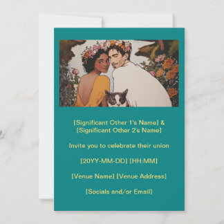 Invitation Un couple multiculturel turquoise fleurit art avec
