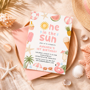 Invitation Un dans la fête de plage ensoleillée d'été pour 1e