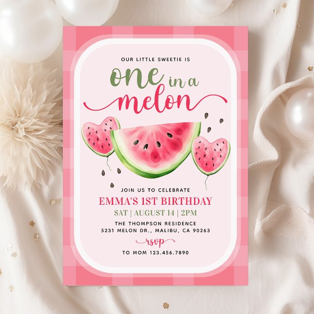Invitation Un dans la pastèque Melon 1er fête d'anniversaire (Créateur téléchargé)