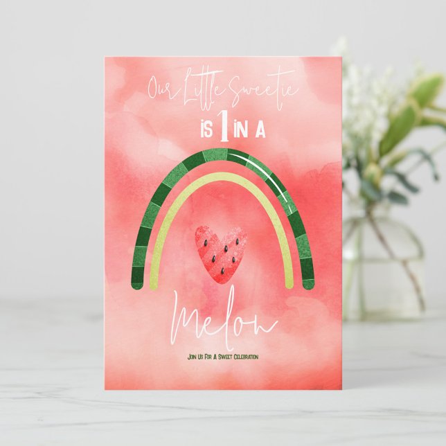 Invitation Un dans le Melon Heart Watermelon Premier annivers (Créateur téléchargé)