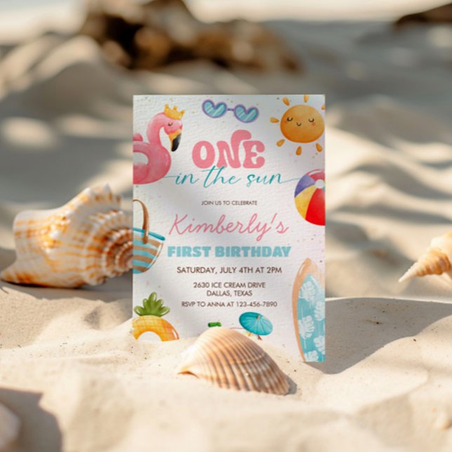 Invitation Un dans le soleil Fête d'anniversaire tropicale pl (Créateur téléchargé)