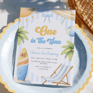 Invitation Un dans le Soleil Rétro 1er Anniversaire Garçon