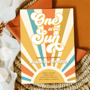 Invitation Un dans le soleil Retro Boho Hippie premier annive