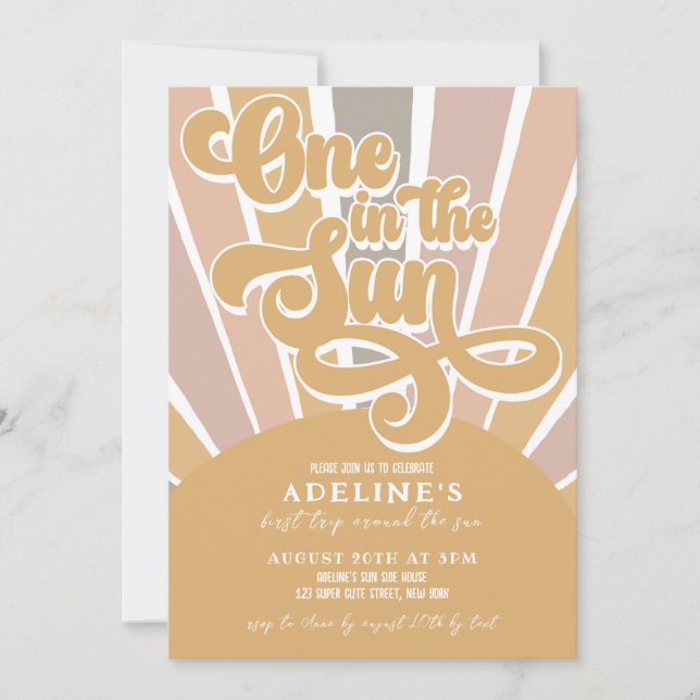 Invitation Un dans le soleil soleil 1er anniversaire Boho Rai (Devant)