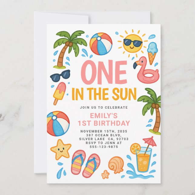 Invitation Un Dans Le Soleil Tropical 1er Anniversaire Fête (Devant)